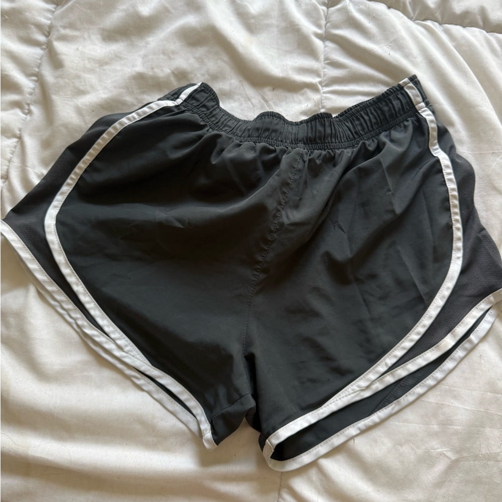 Gray and white Nike tempo shorts